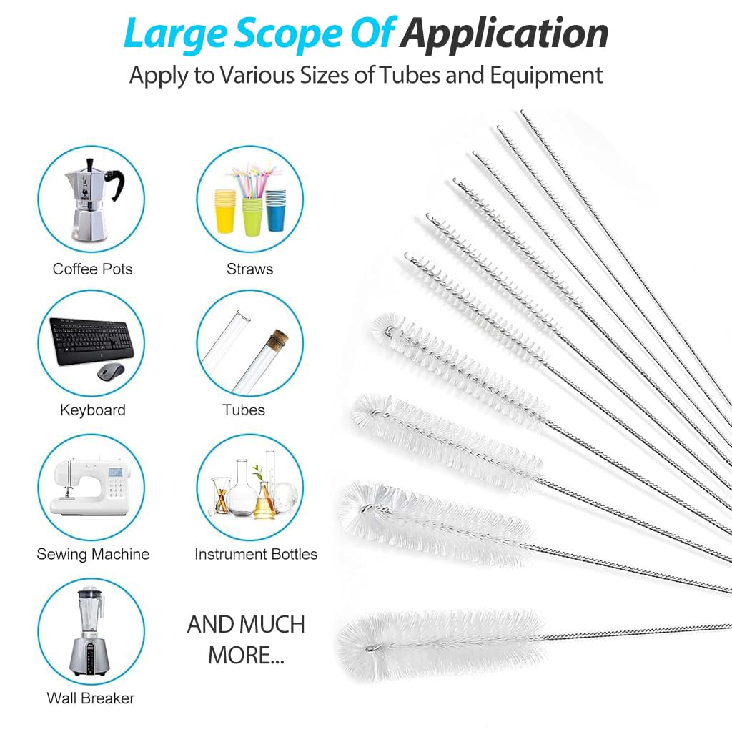 ZIBUYU Straw Cleaner Brush for Reusable Straws with Stainless Steel Handle and Nylon Bristles Pack of 10