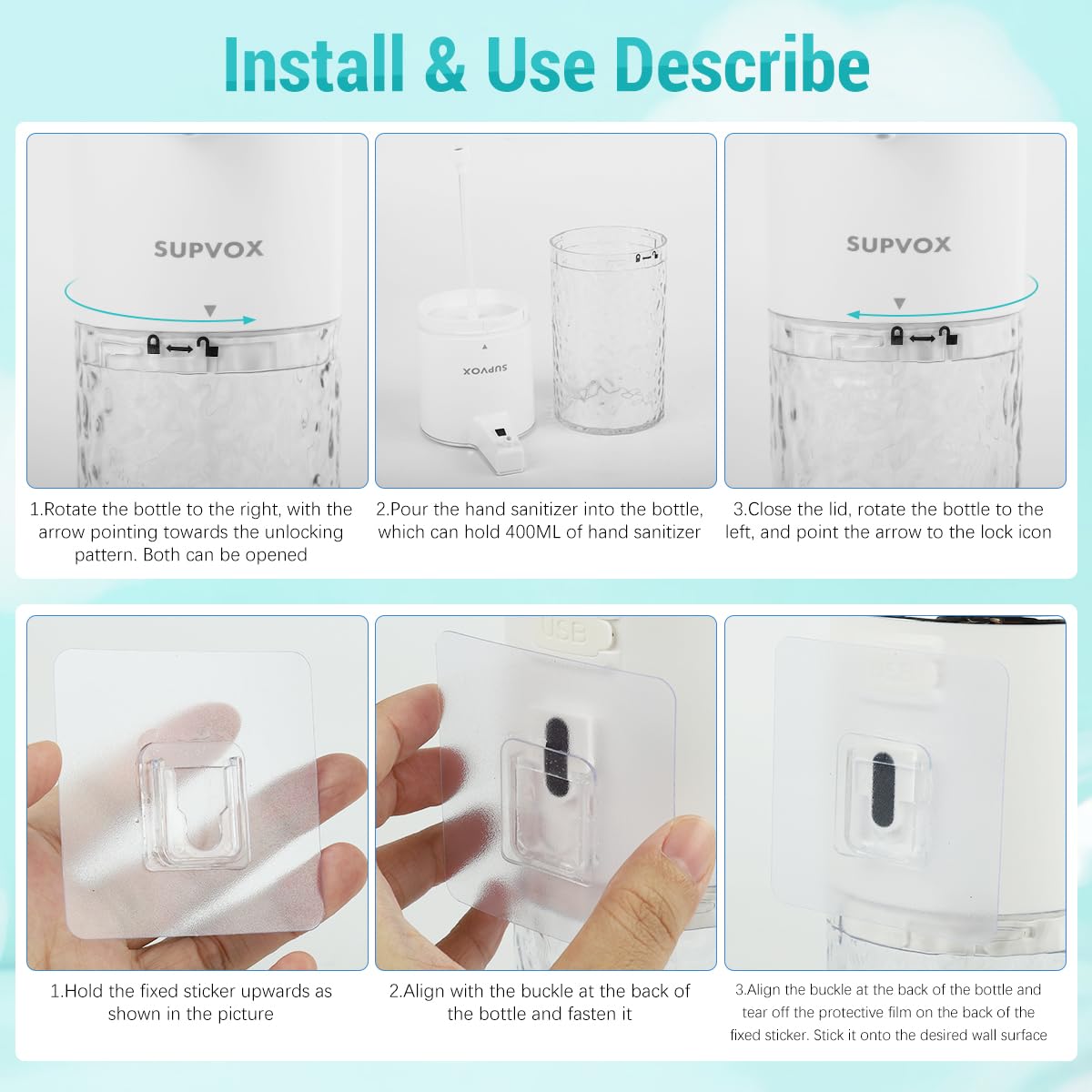 Supvox Automatic Soap Dispenser for Bathroom and Kitchen featuring 400ml Capacity and 4 Dispensing Modes | USB Rechargeable Touchless Sensor Design