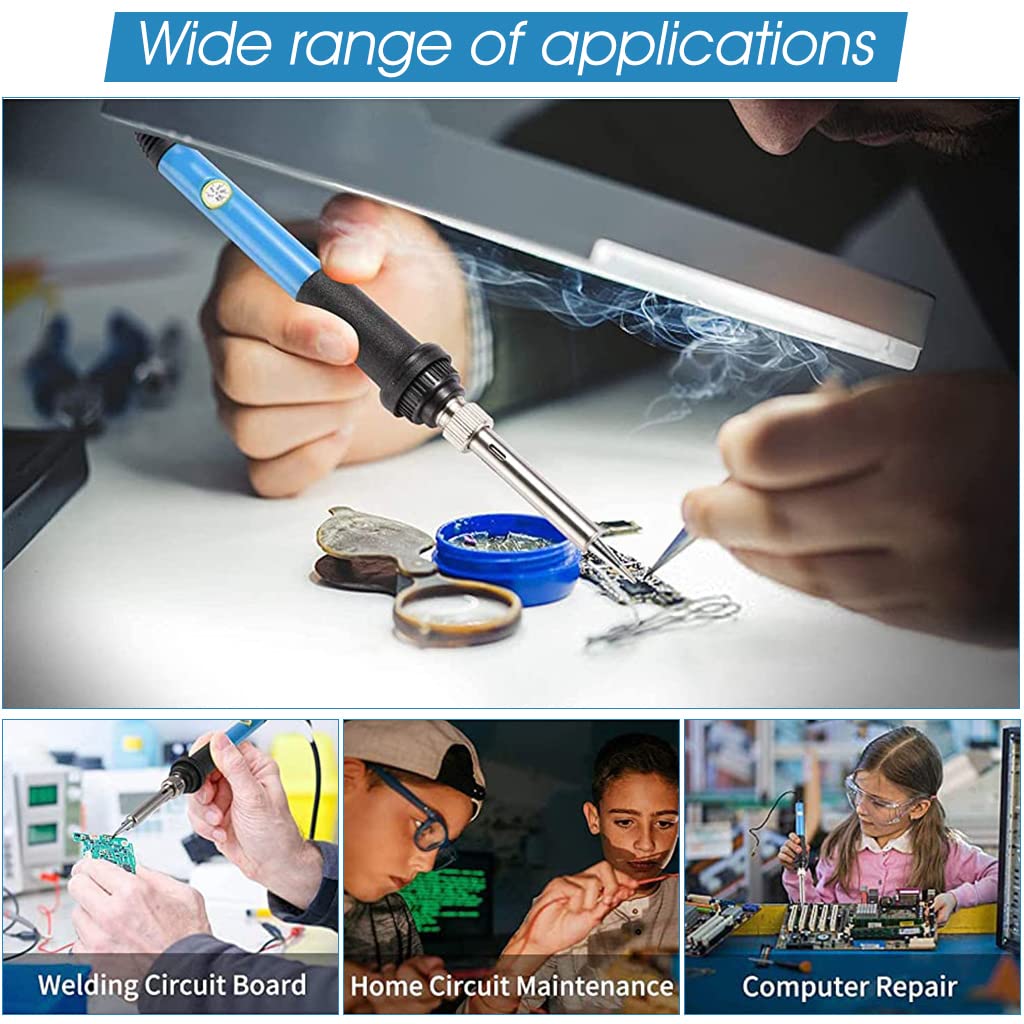 ZIBUYU Electric Soldering Iron for DIY Electronics with 60W 200–450°C Control | Blue Handle