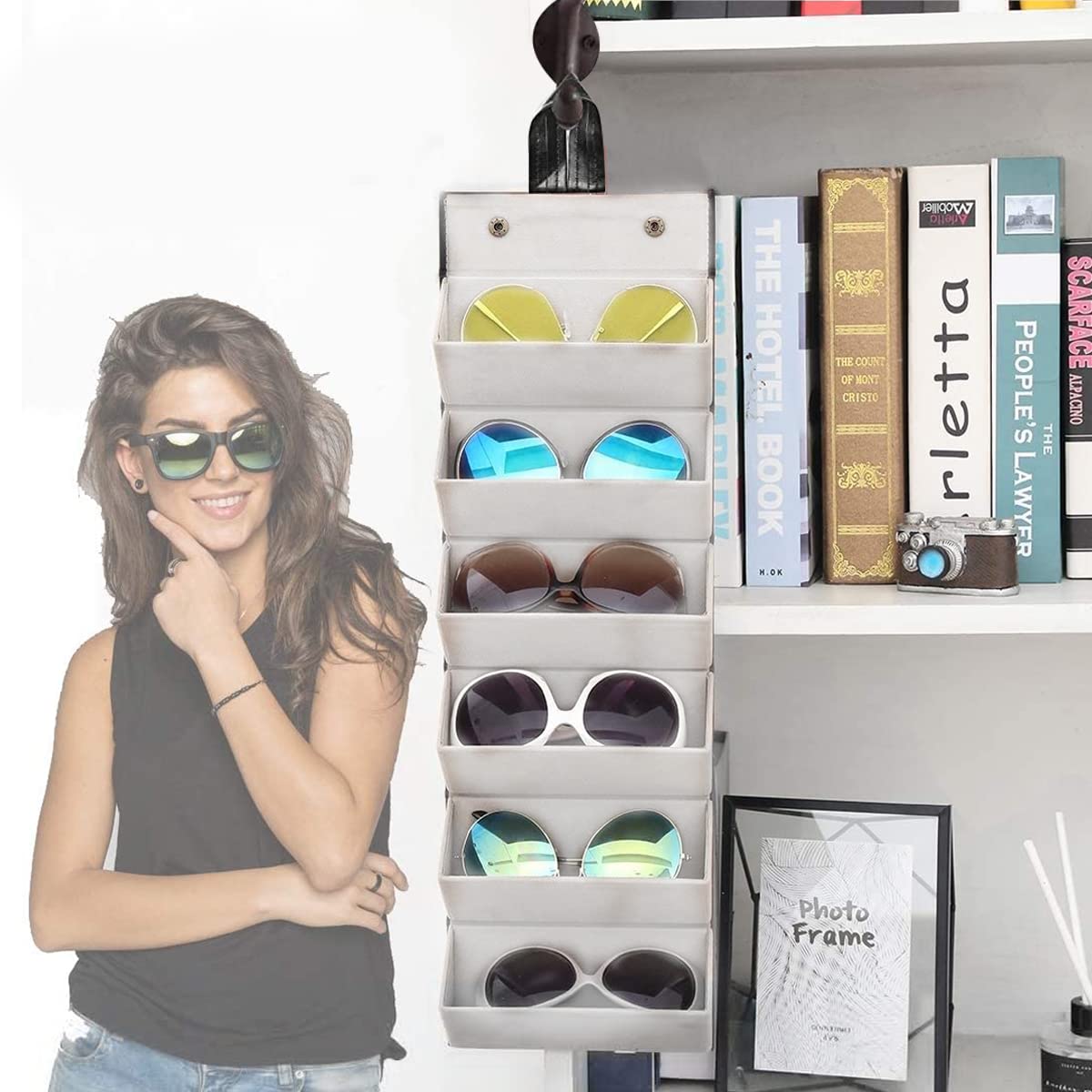 PALAY Sunglasses Organizer for Travel and Wall Hanging with 6 Slots PU Leather Case | Black