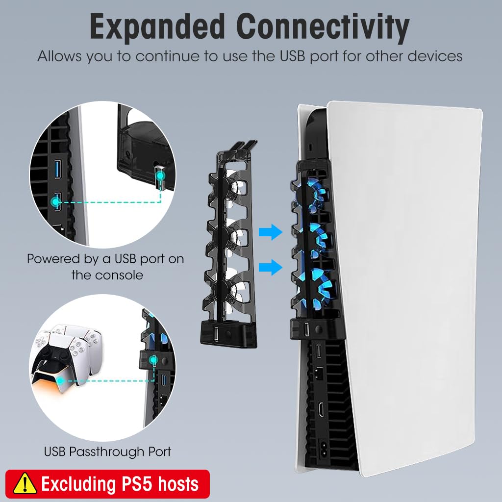 ZORBES PS5 Cooling Fan with 3 Mini Fans for Efficient Console Cooling | LED USB Accessory