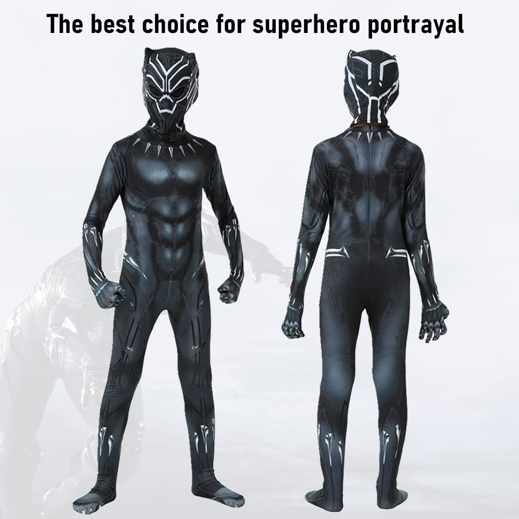 GUSTAVE Black Panther Costume for Kids featuring 3D Digital Prints and Breathable Spandex for 105–115cm Boys and Girls | Ideal for Superhero Party Cosplay