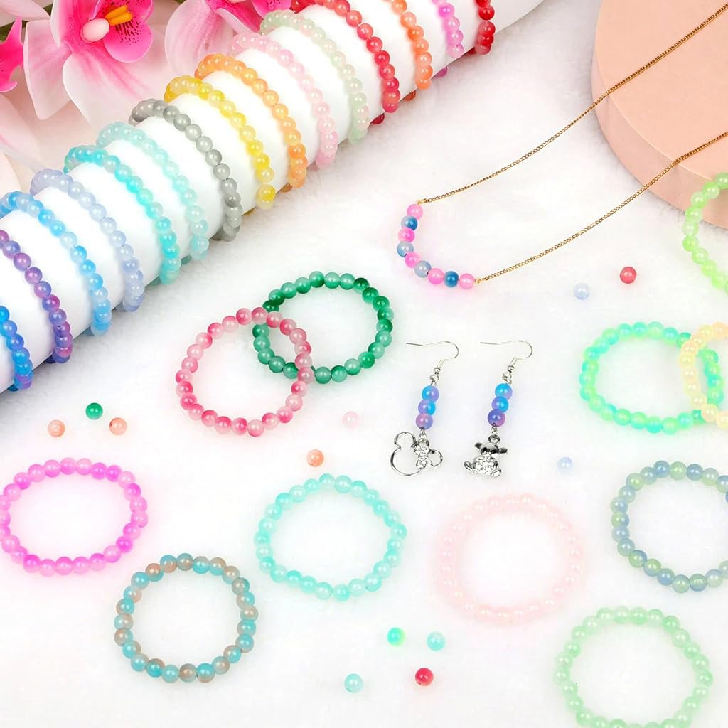 SANNIDHI Beads for Bracelet Making with 1400pcs 6mm Round Dual Color Gradient Glass | 28 Colors DIY Jewelry Kit