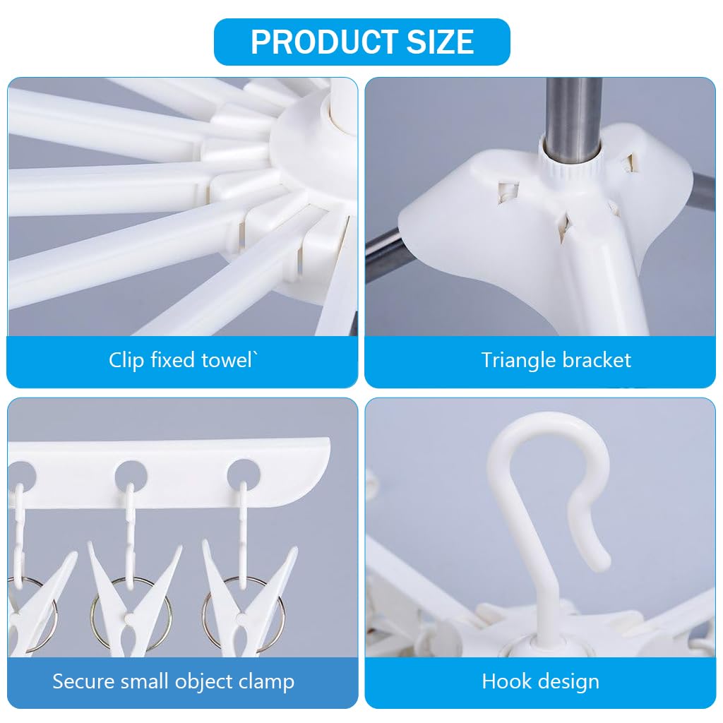 HASTHIP Cloth Stand for Drying Clothes with 3 Tier Foldable Rack and 24 Clips | White 68.5x68.5x170 cm