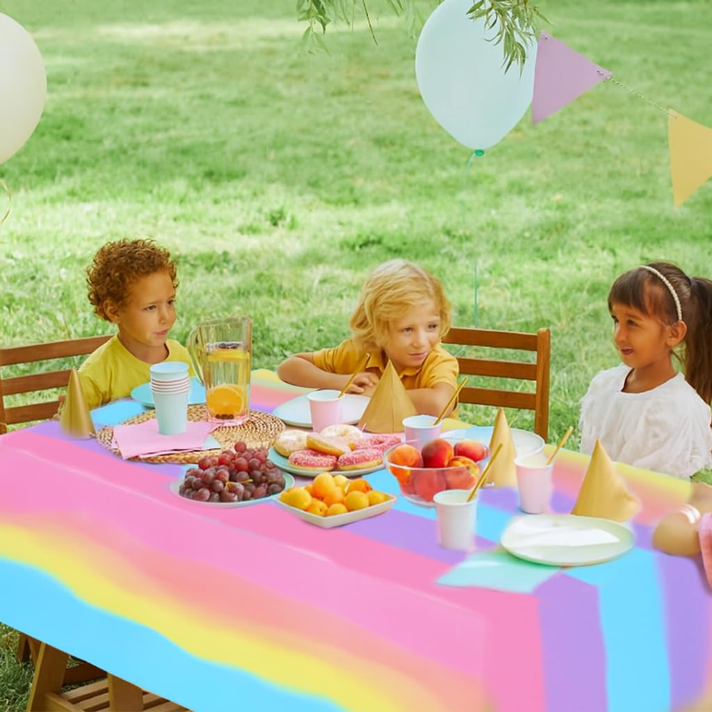 Zibuyu Plastic Tablecloth for Parties with Waterproof Surface 3 Pack 54x108 in | Rainbow Gradient Design