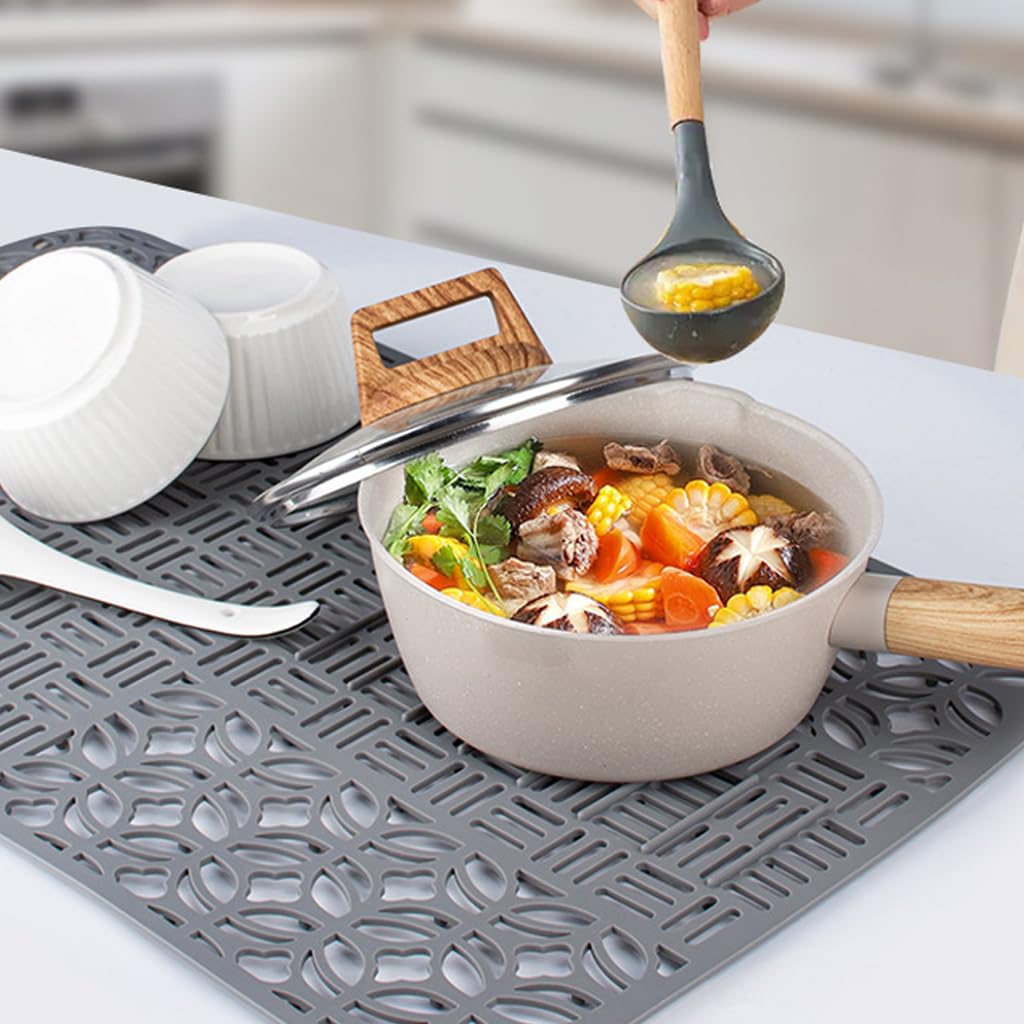 Supvox Silicone Dish Drying Mat for Kitchen Sink 25.9 x 13.7 in with Anti Slip Drainage Pattern | Heat Resistant Counter Protector