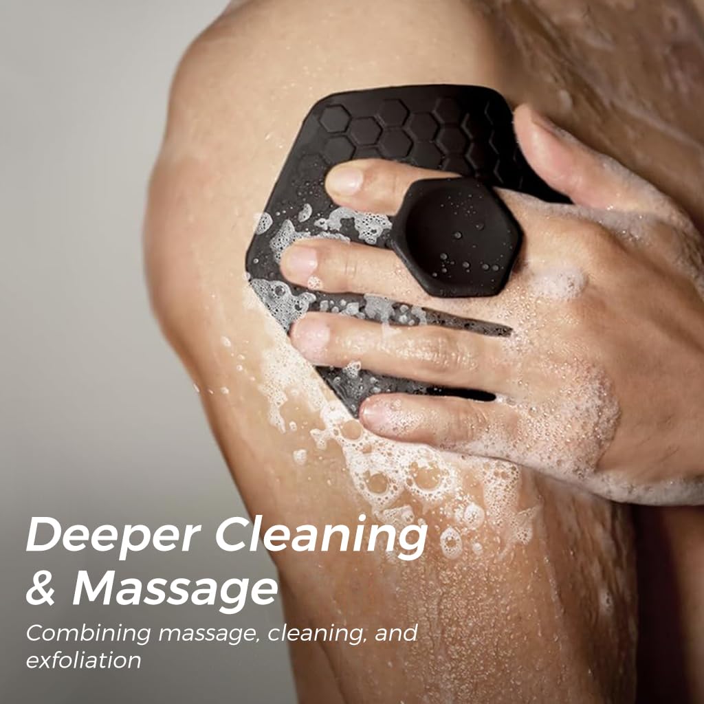 MAYCREATE Body Scrubber for Shower with Suction Cup Handle and Soft Silicone Bristles | for Men and Women