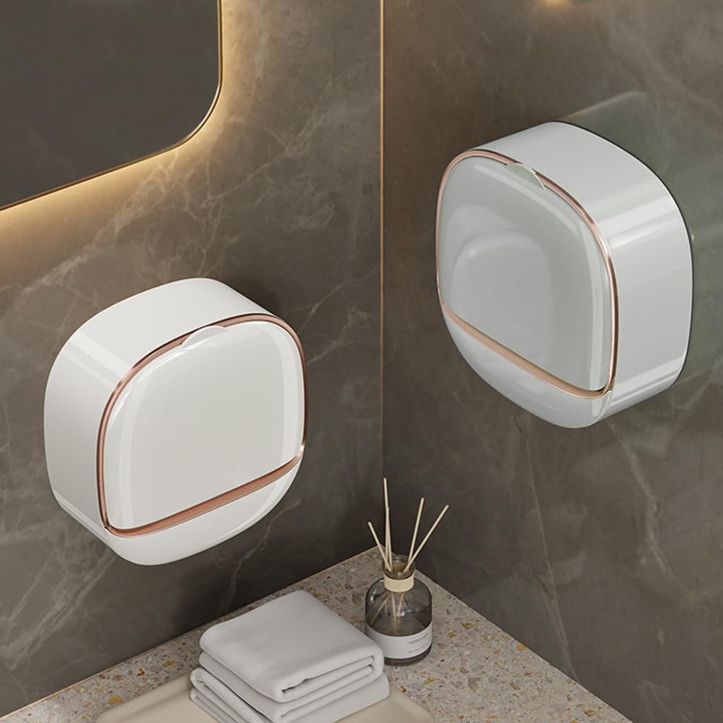 HASTHIP Soap Holder for Bathroom and Kitchen with Flip-Up Cover and 12x5x11.5cm PP Tray | Wall Mounted Space-Saving Design