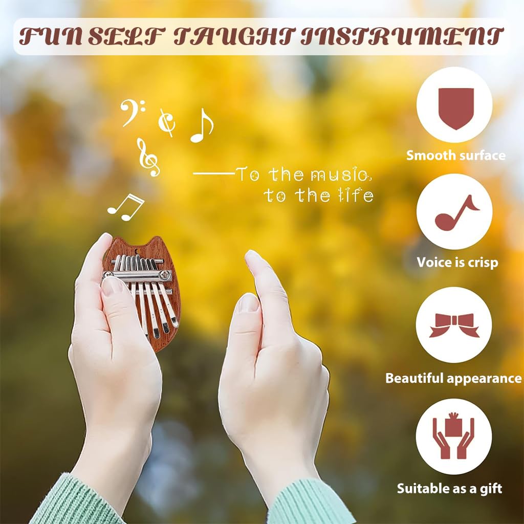 Pocket Kalimba Mini Thumb Piano with 8 Keys Mahogany Wood for Kids and Adults | Easy Musical Gift