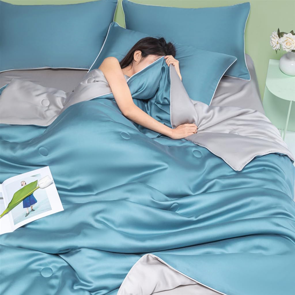 HASTHIP Cooling Duvet Quilt for Double Bed with 200x230cm Reversible Design | Ice-Silk Microfiber Grey and Blue