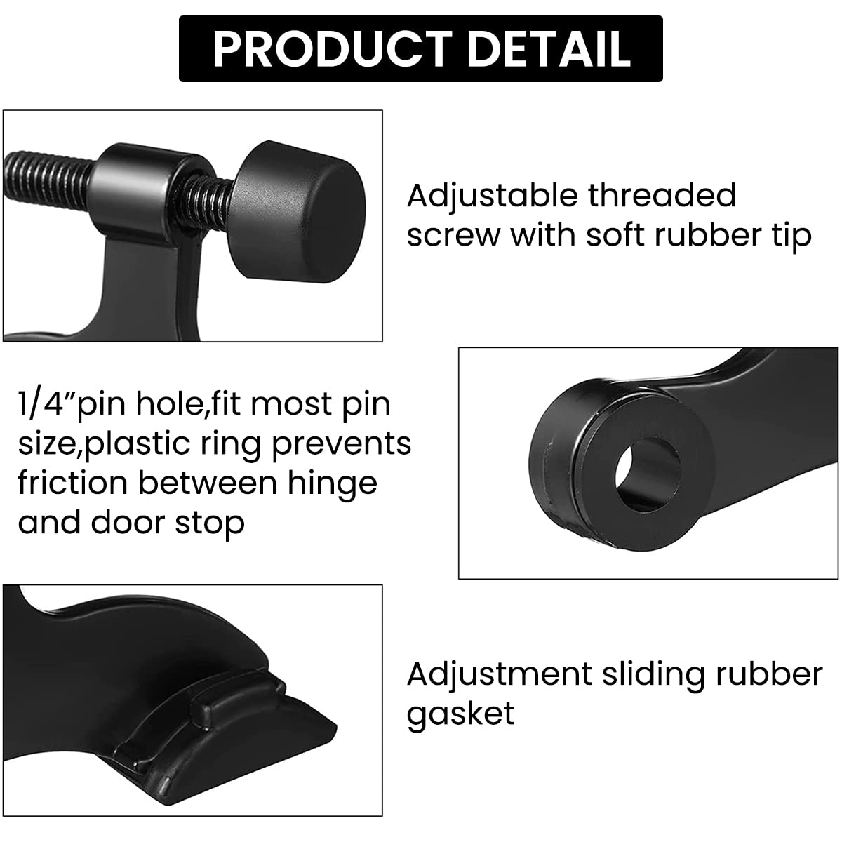 HASTHIP Door Stopper for Home with Adjustable Hinge Pin 2pcs 2-1/2x1-3/4 Black | Rubber Bumper