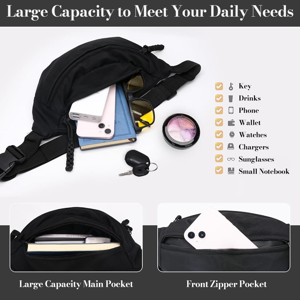 ZIBUYU Waist Bag for Men featuring Double Layer Storage with Waterproof Nylon Design | Lightweight Crossbody Travel Pouch