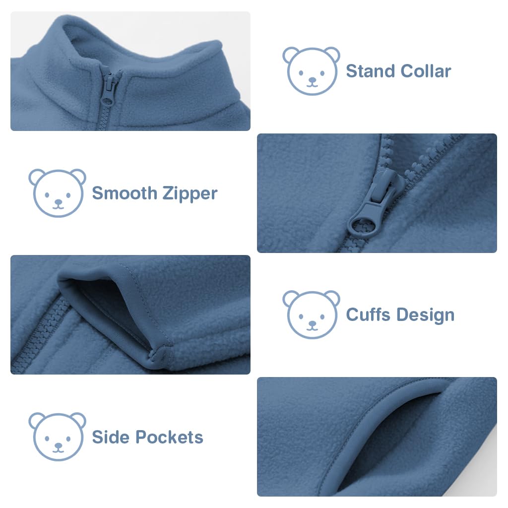 SANNIDHI Kids Polar Fleece Jacket with Stand Collar and Pockets Blue 130 cm | Warm Winter Coat