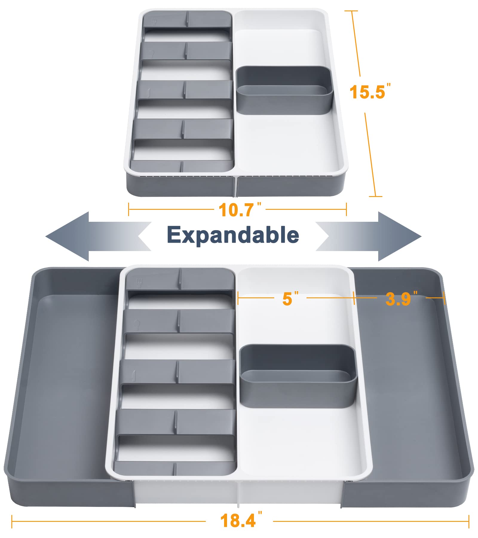 ELEPHANTBOAT Utensil Organizer for Kitchen Drawer with Expandable 49 cm Space | PP Plastic Cutlery Tray 39.5 × 28 × 5.5 cm