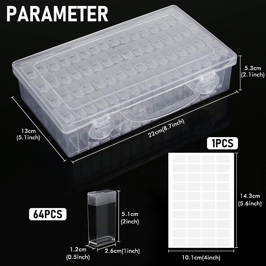 Zibuyu Diamond Painting Storage Box with 64 Slots and Labels for Beads | EVA Organizer