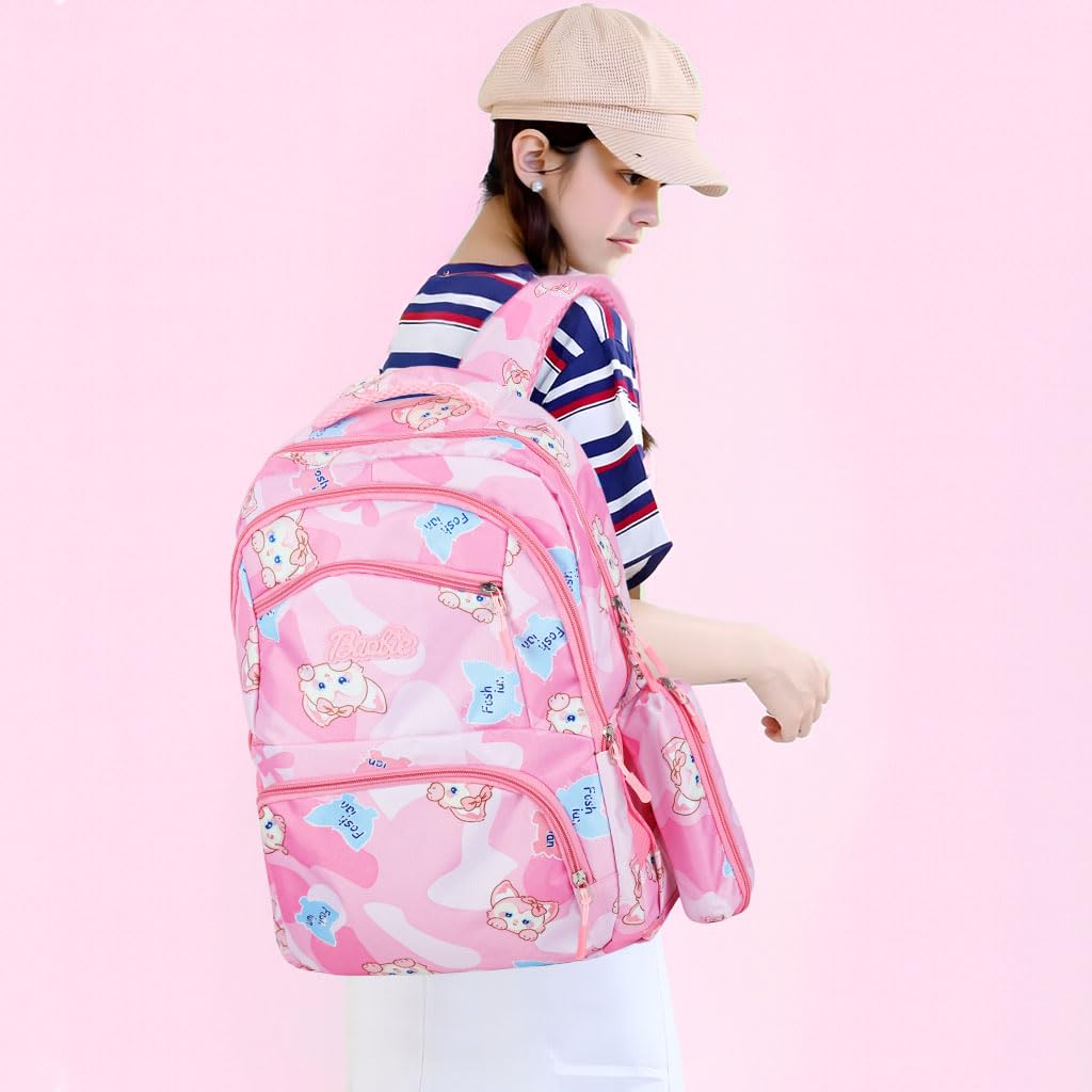 ZIBUYU Cute Girls School Backpack for Kids with Pencil Case and Lunch Box Compartment | Pink Unicorn Design for Ages 6–12