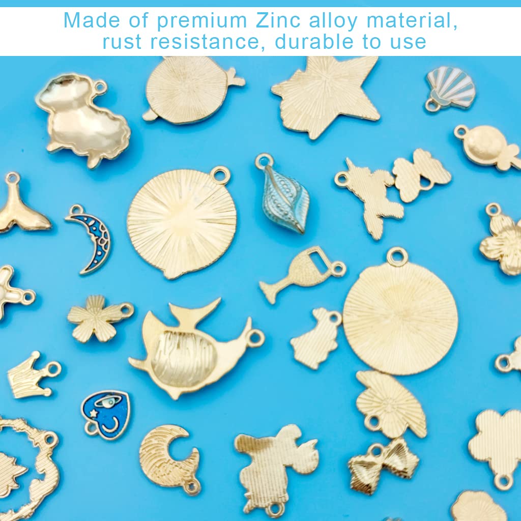ZIBUYU Pendant Charms for Jewelery Making Kit Assorted Cartoon Blue Enamel Gold Plated Charms Pendants for DIY Charms Necklace Bracelets for Making Jewelry and Crafting - 31 Pcs