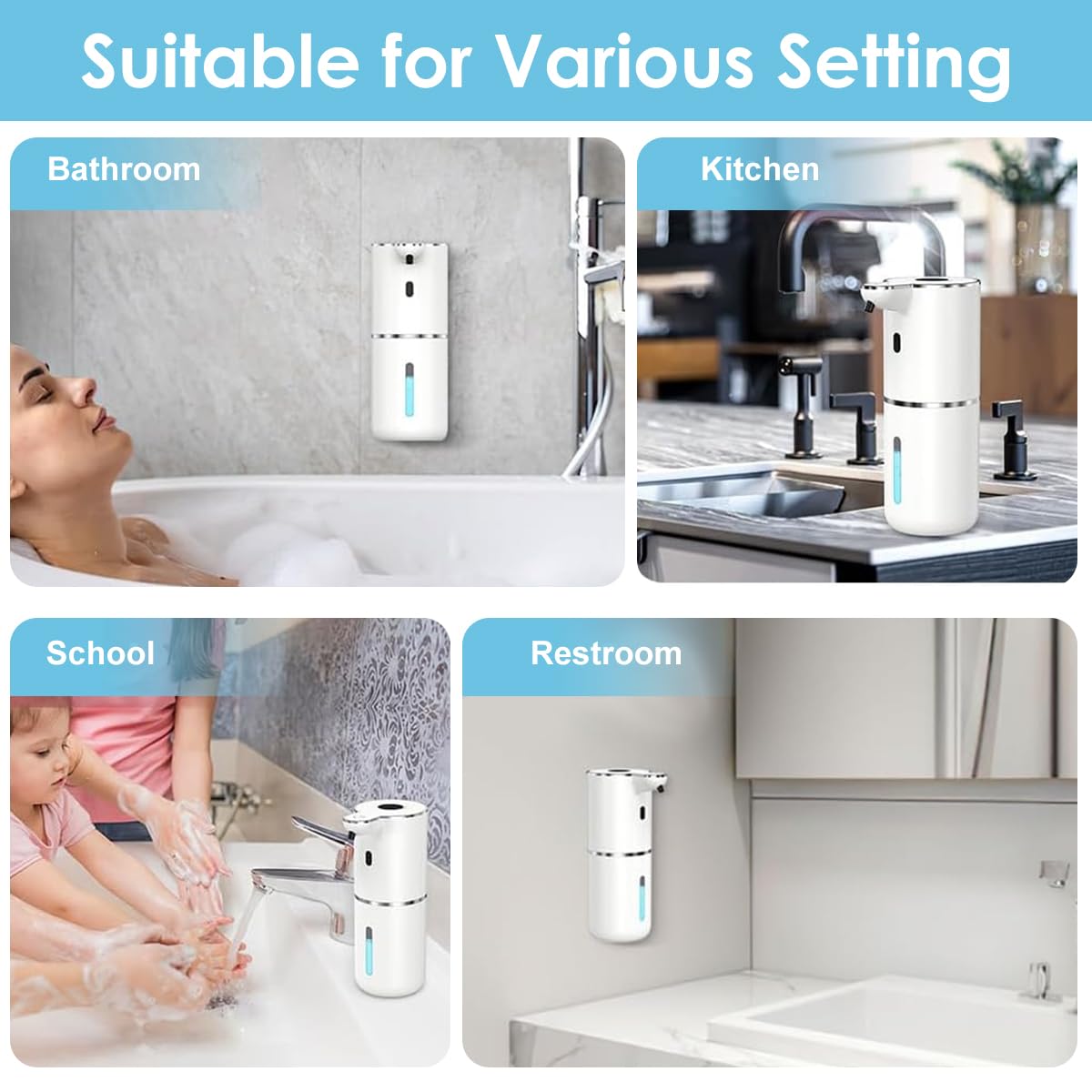 Supvox Automatic Soap Dispenser 380ml for Bathroom and Kitchen with 6 Modes USB Rechargeable Sensor | IPX5 Waterproof Touchless Foam Design