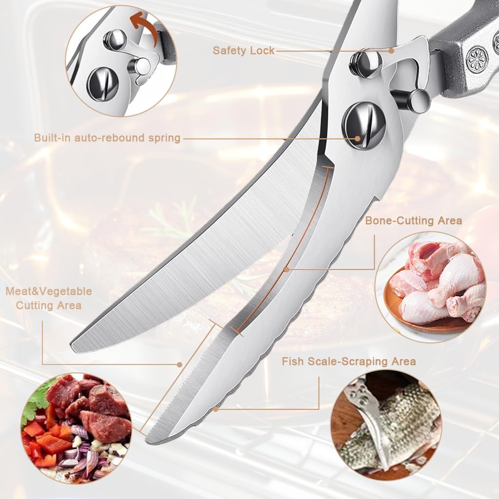 Supvox Kitchen Shears for Meat and Vegetables with Ergonomic Anti Slip Grip | Stainless Steel 3 in 1 Utility Scissors