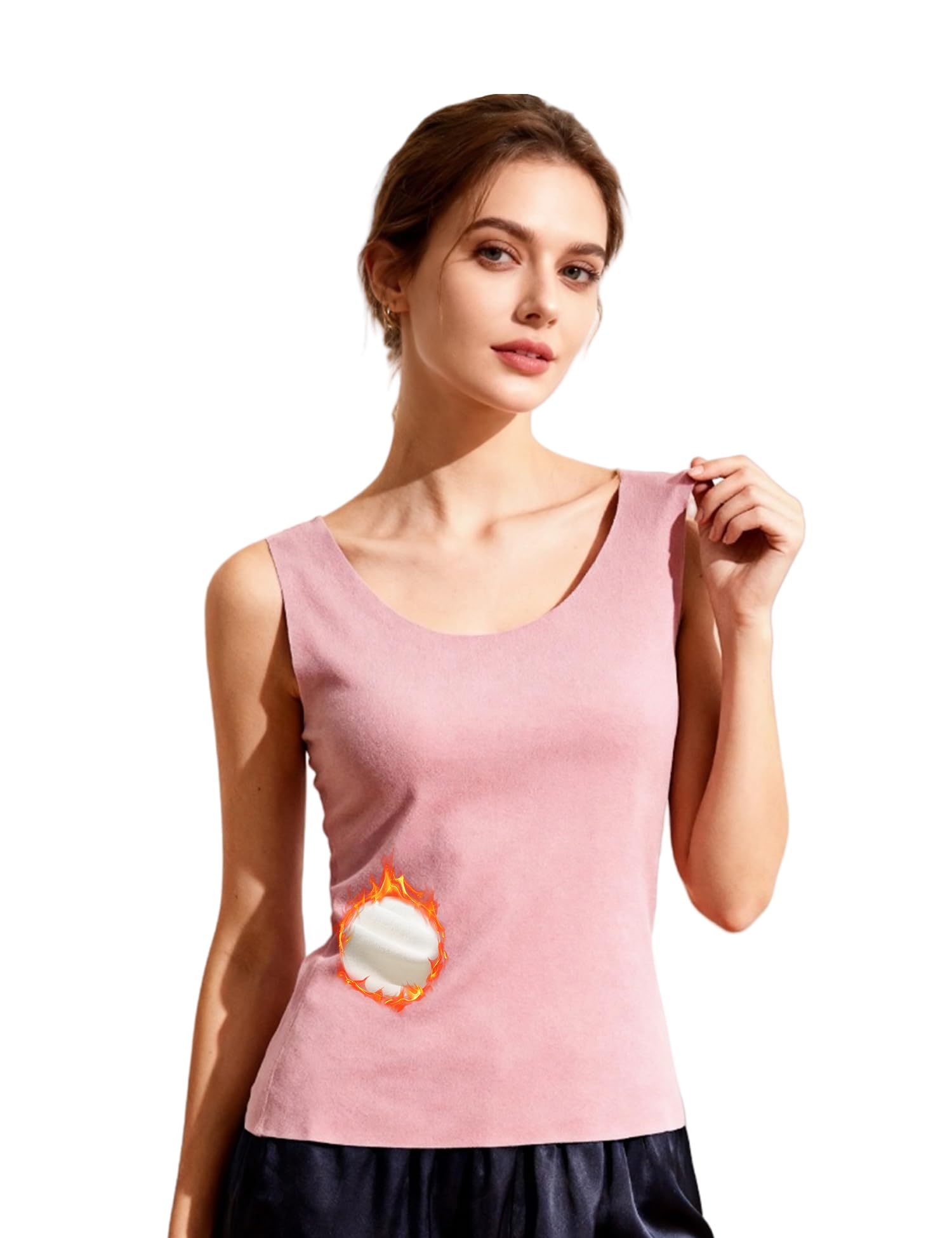 Venzina Women's Seamless Thermal Vest for Winter Layering with Double‑Sided Fleece | Ultra Soft Pink Sleeveless Base Layer
