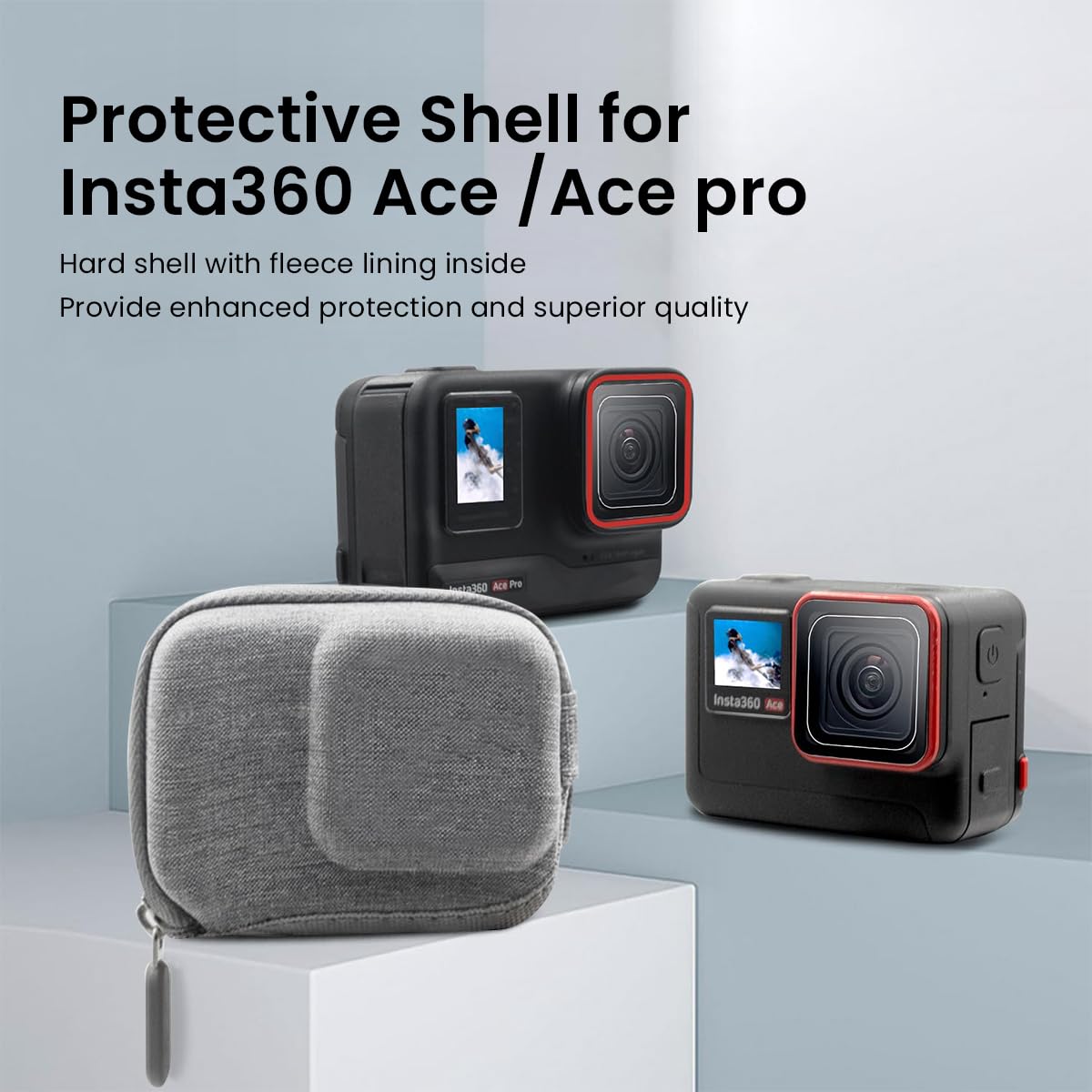 ZORBES Carry Case for Insta360 Ace Pro Action Camera with Dual Zipper and EVA Hard Shell 4.1 x 3.15 x 1.77 in | Gray 2 PCS