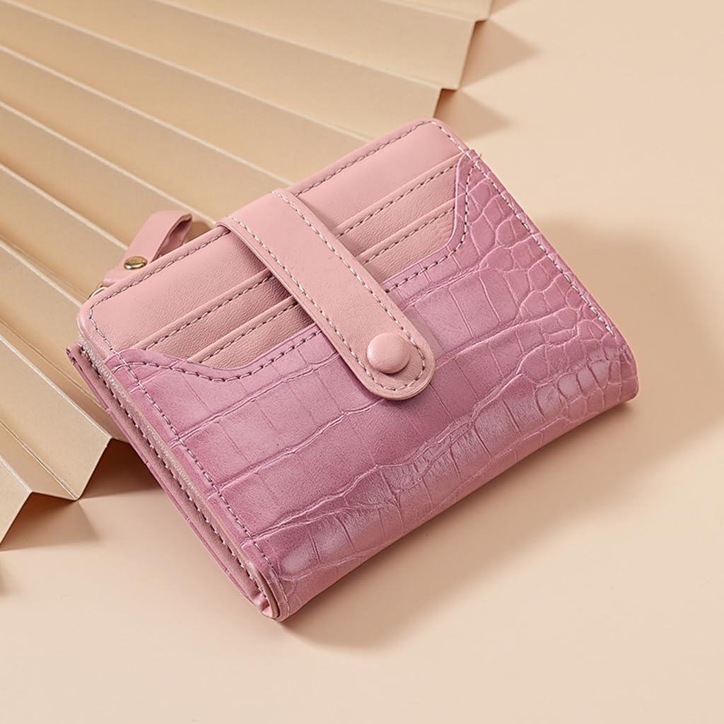 ZIBUYU Women Purse with 8 Card Slots and Snap Button Closure 11.5x9cm Pink PU Wallet | Gift for Women