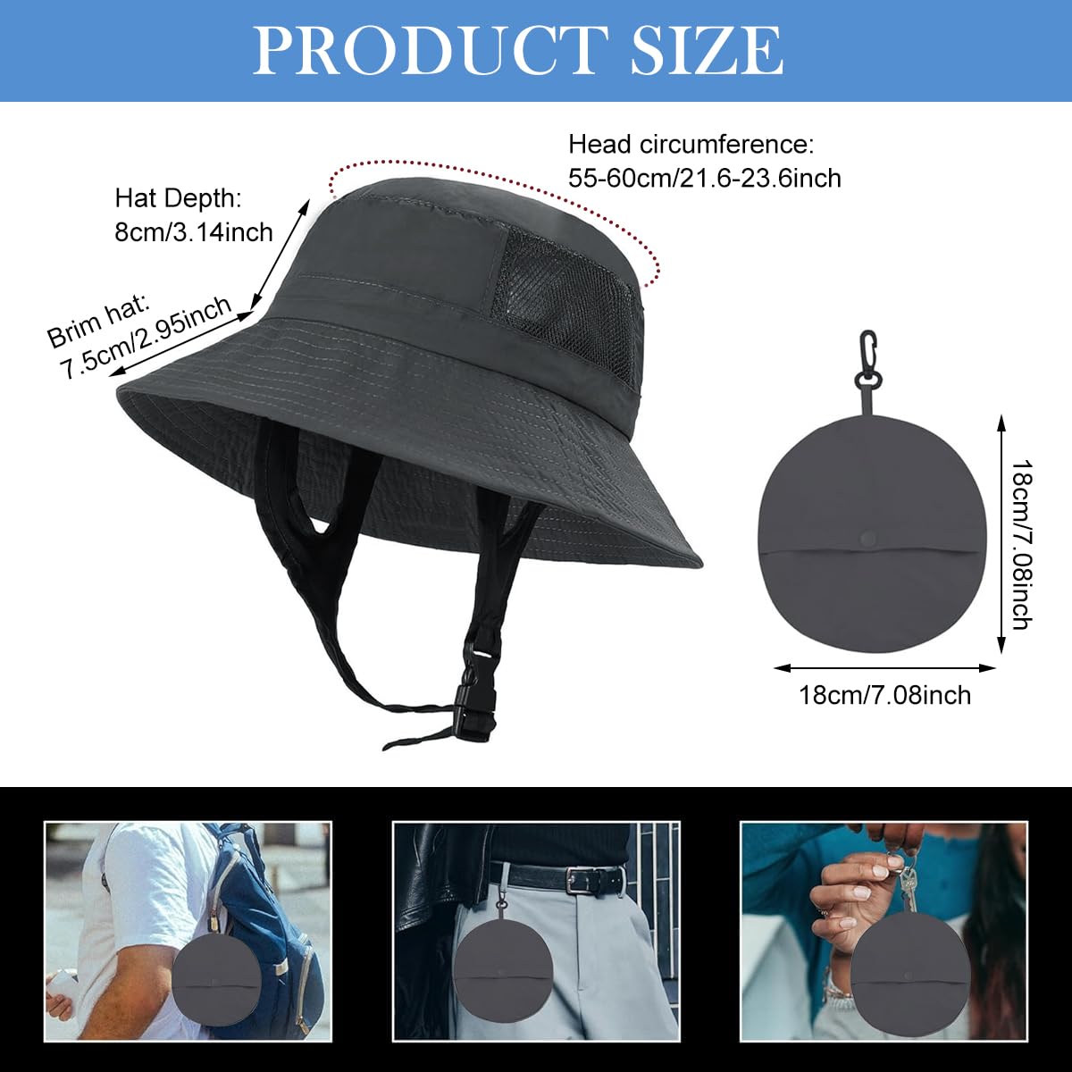 Gustave Sun Hat Bucket for Outdoor Adventures with UPF 50 Protection and Mesh Ventilation | 2 PCS Dark Gray
