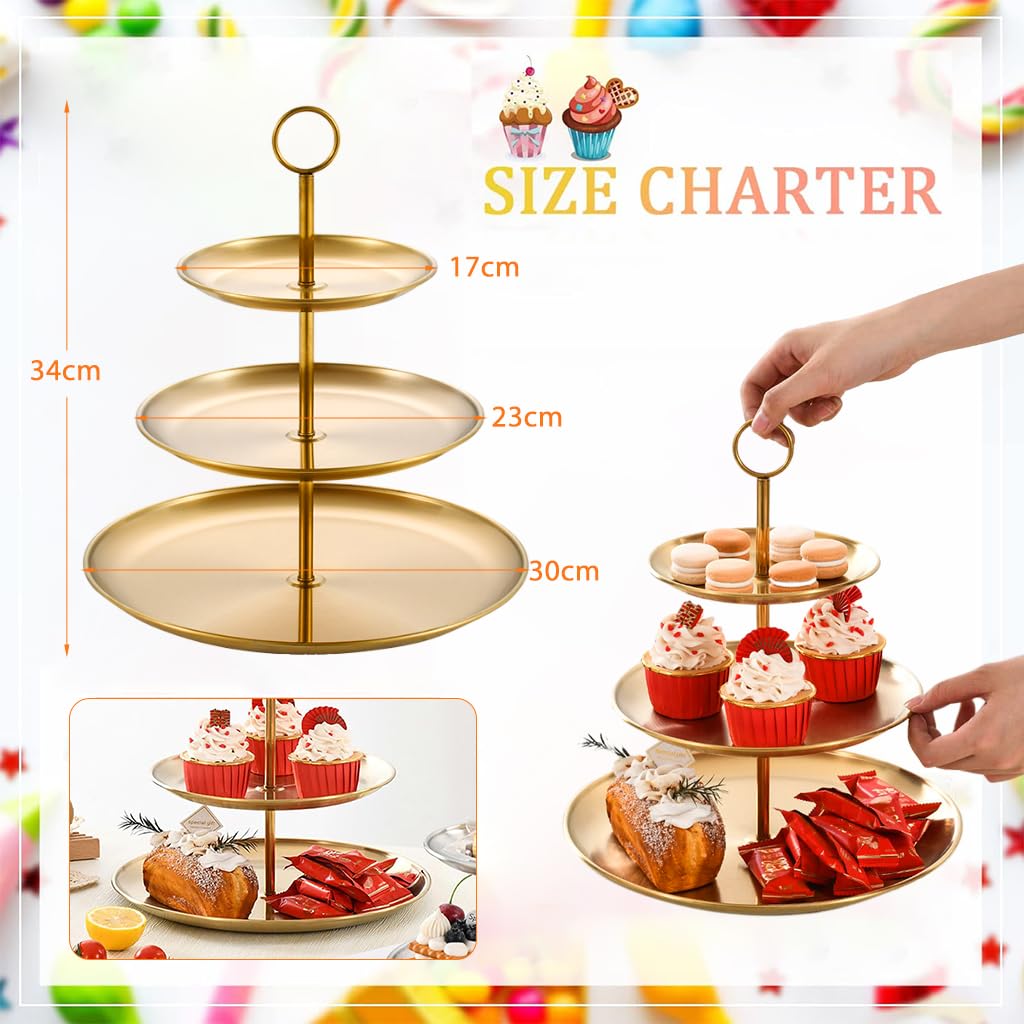 HASTHIP® 3 Tiered Gold Cupcake Stands, Metal Cupcake Tower Gold Tiered Dessert Stand Cup Cake Tier Stand, Serving Tray Cupcake Holder for Wedding, Birthday, Holiday Dessert Table Decoration