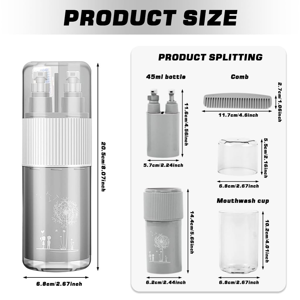 HASTHIP Travel Mouthwash Cup Kit with Dual 45ml Bottles and Convertible Wash Cup Lid | ABS and PP Toiletry Organizer