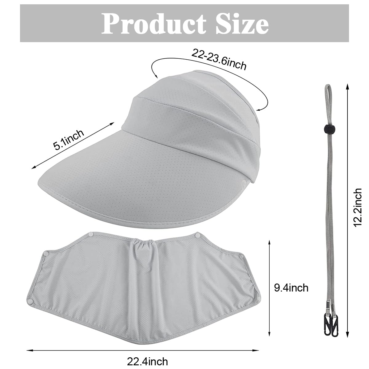 PALAY Sun Hat for Women with Detachable Face Cover featuring 2 in 1 Wide Brim UV Protection | Grey Summer Outdoor Visor