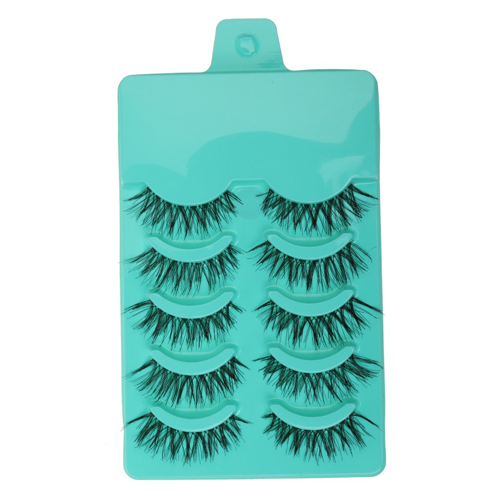 Supvox  Magideal Beauty Makeup Handmade Messy Cross Style False Eyelashes (Green) - Pack of 5 Pairs