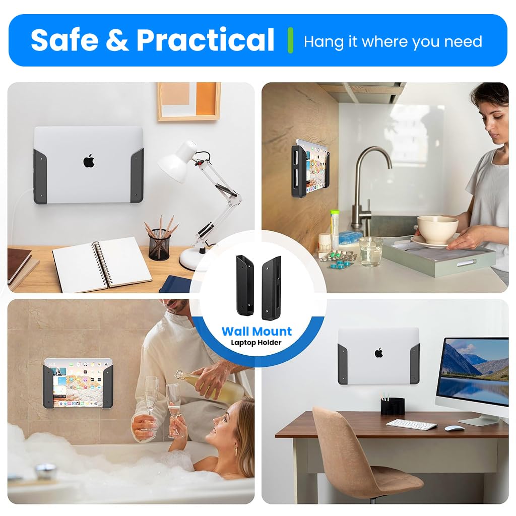 ZORBES Wall Mount Laptop Brackets for Under Desk Use with Non Abrasive Acrylic Strips