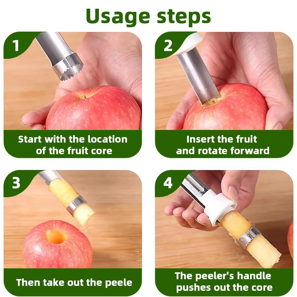 ZIBUYU Fruit Corer and Peeler for Apples and Pears with Serrated Teeth | 2Pcs Stainless Steel Retractable Tool