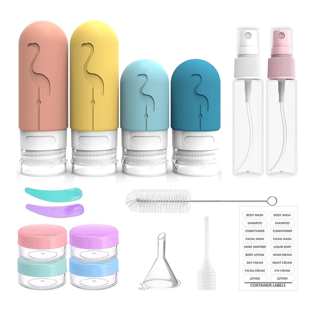 MAYCREATE Silicone Travel Bottles Set of 16pcs for Toiletries with Leak Proof Lids | Reusable 2oz and 3oz Containers