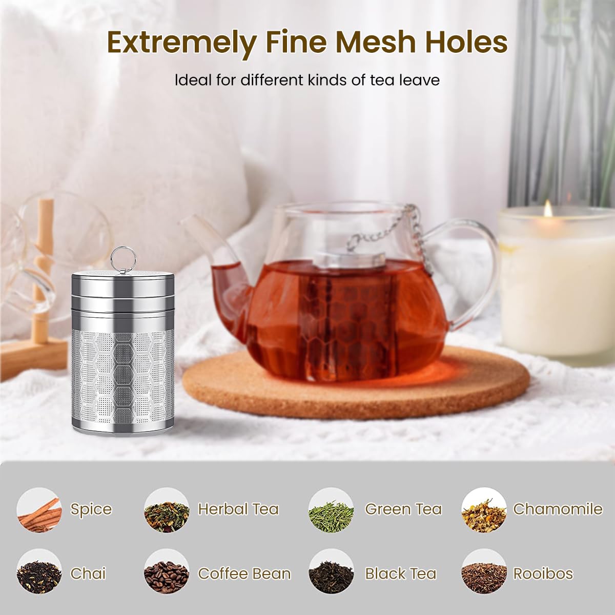 Supvox Tea Infuser for Loose Leaves featuring Fine Mesh Lid and Chain | 2.75 in 304 Stainless Steel