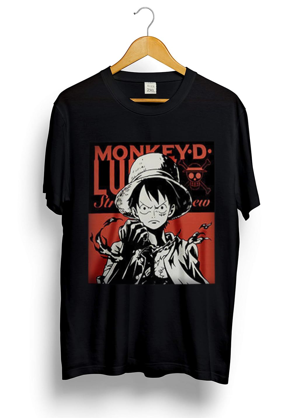 GUSTAVE Fashion T Shirt for Anime Fans featuring Monkey D Luffy Print | Black Dacron 2XL
