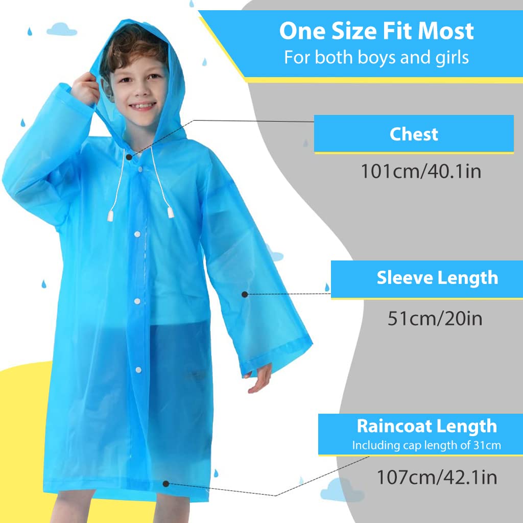 PALAY® 2Pcs Raincoat for Kids Boys Girls with Hood, Thicken Polyester Rain Ponchos Coverage, Bright Color Reusable Raincoat for 6-13 Years Old Kids for Camping, Hiking, Music Festival, Outdoor