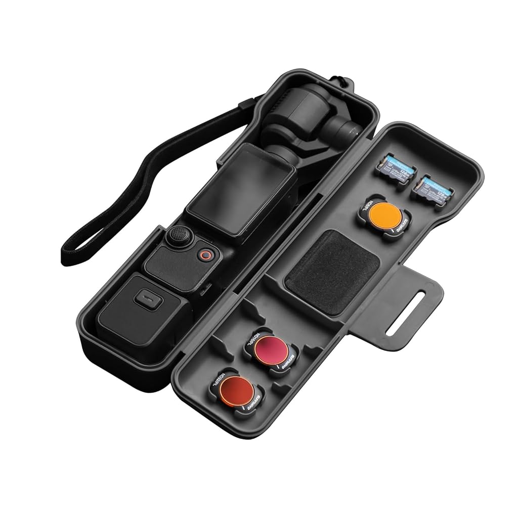 HASTHIP® Travel Waterproof Case for Osmo Pocket 3 Creator Combo Accessories, with 3 Cpl/Nd Filter Storage Slots and 2 Storage Card Slots, with Wrist Strap-Black