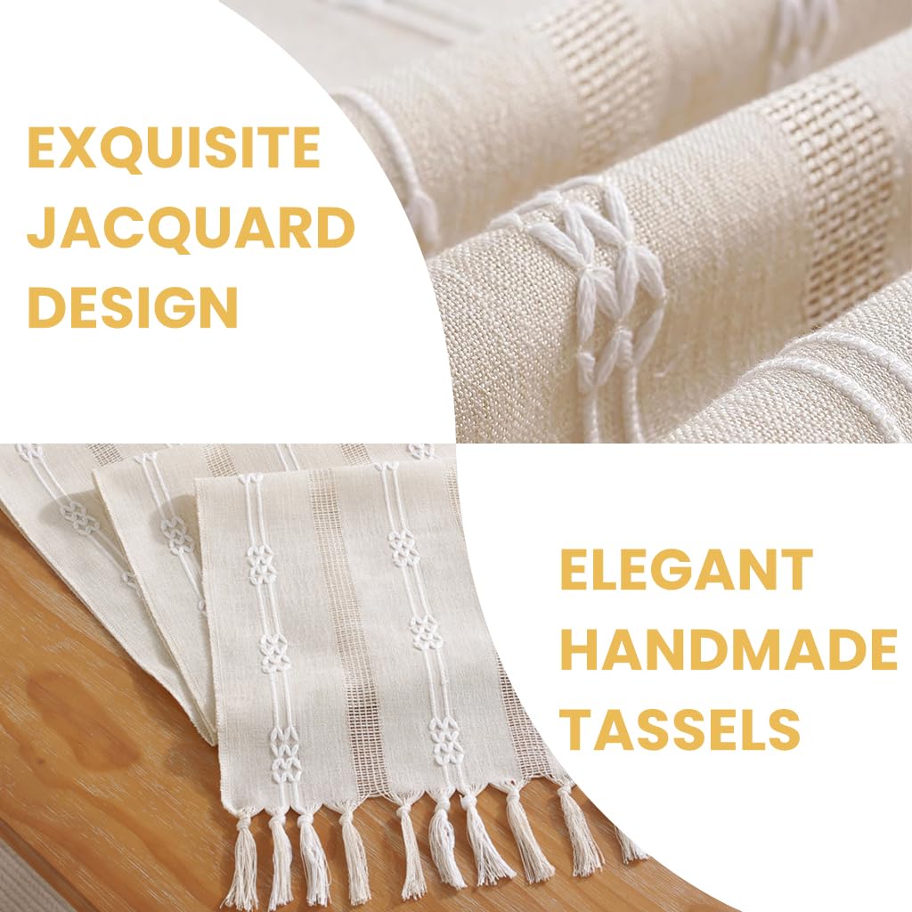 HASTHIP Table Runner for Party and Wedding 30x180cm featuring Jacquard Patchwork Linen and Tassel Design