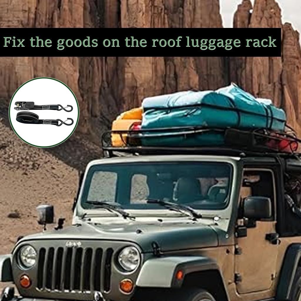 HASTHIP Ratchet Tie Down Straps for Motorcycles and Cargo featuring Quick Release 6.6 ft Nylon Webbing | Rubber Coated Heavy Duty Design