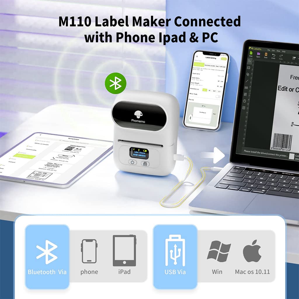 ZORBES Thermal Printer for Labels and Photos with 203DPI Clear Printing | Mini Bluetooth Inkfree Printer 114×87×63mm