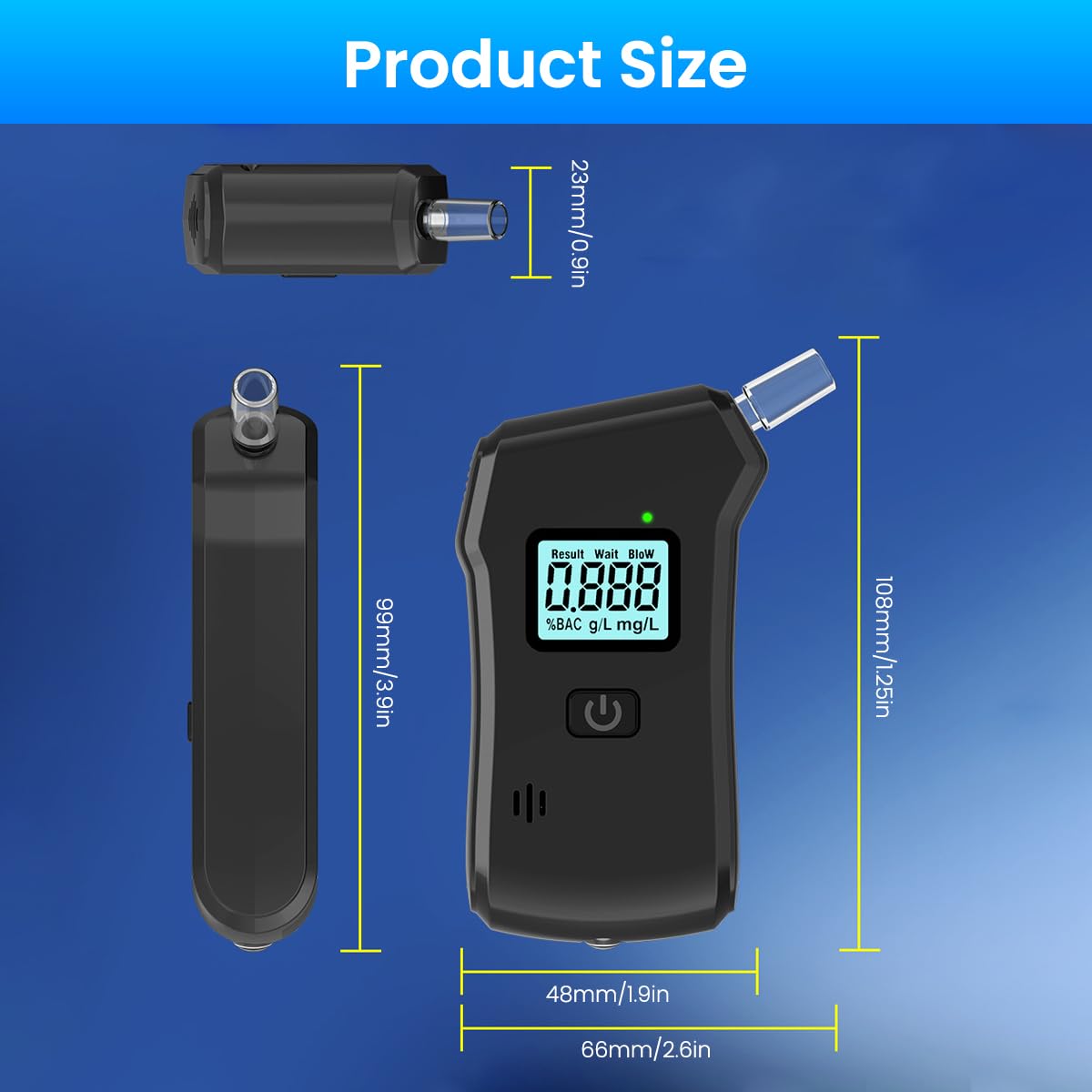 STHIRA Breathalyzer for Accurate Alcohol Testing with LCD Display and Sound Alarm | ±0.005% BAC Sensor and Reusable PP Nozzle