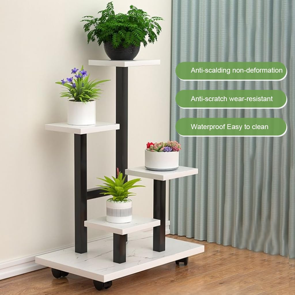 HASTHIP Mobile Planter Rack for Indoor Plants featuring Caster Wheels and Steel Frame 35x23x87cm