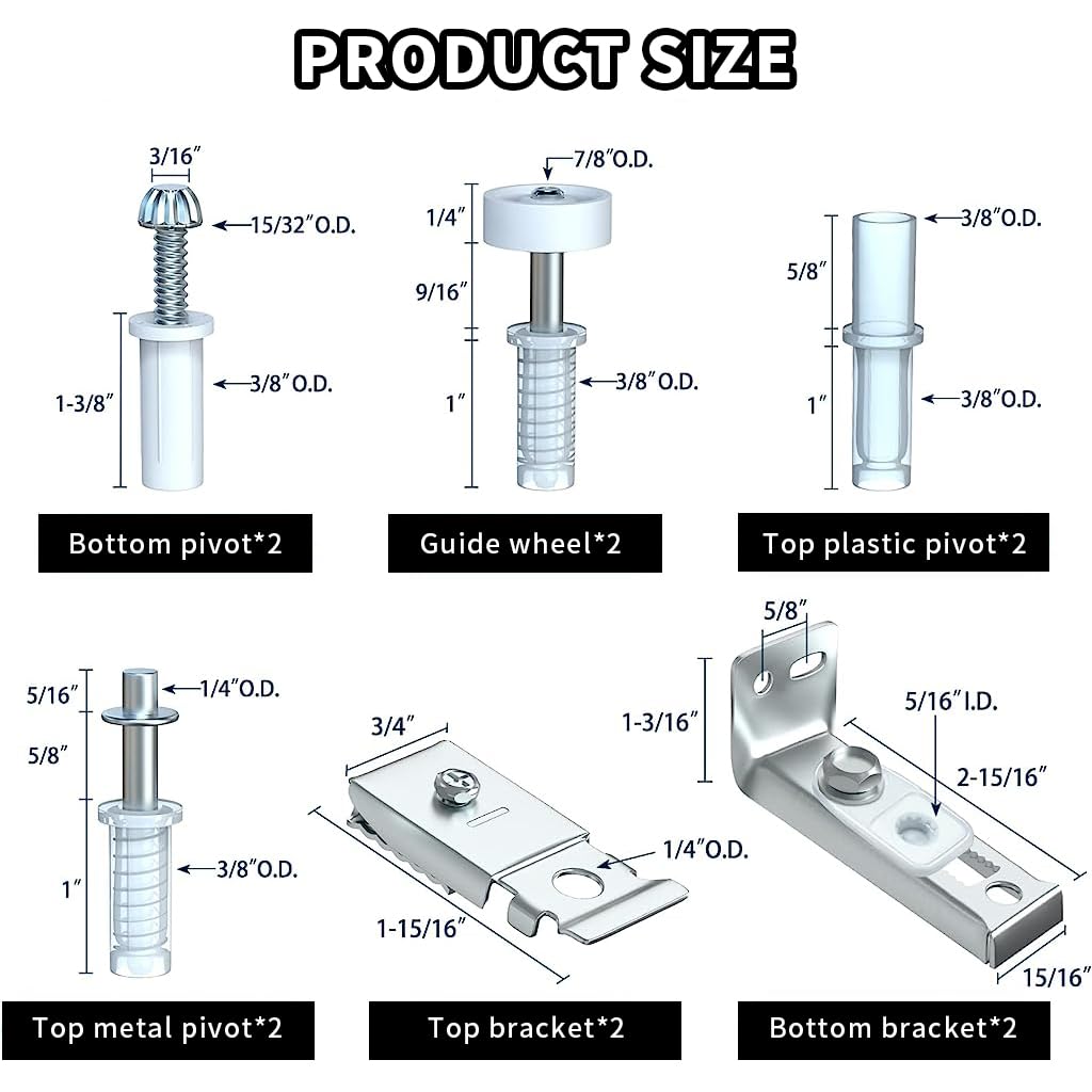 Serplex Bifold Door Hardware Repair Kit for Closet and Folding Doors with 3/8 Pivot and 7/8 Guide Wheel | Carbon Steel Brackets and Smooth Sliding Design