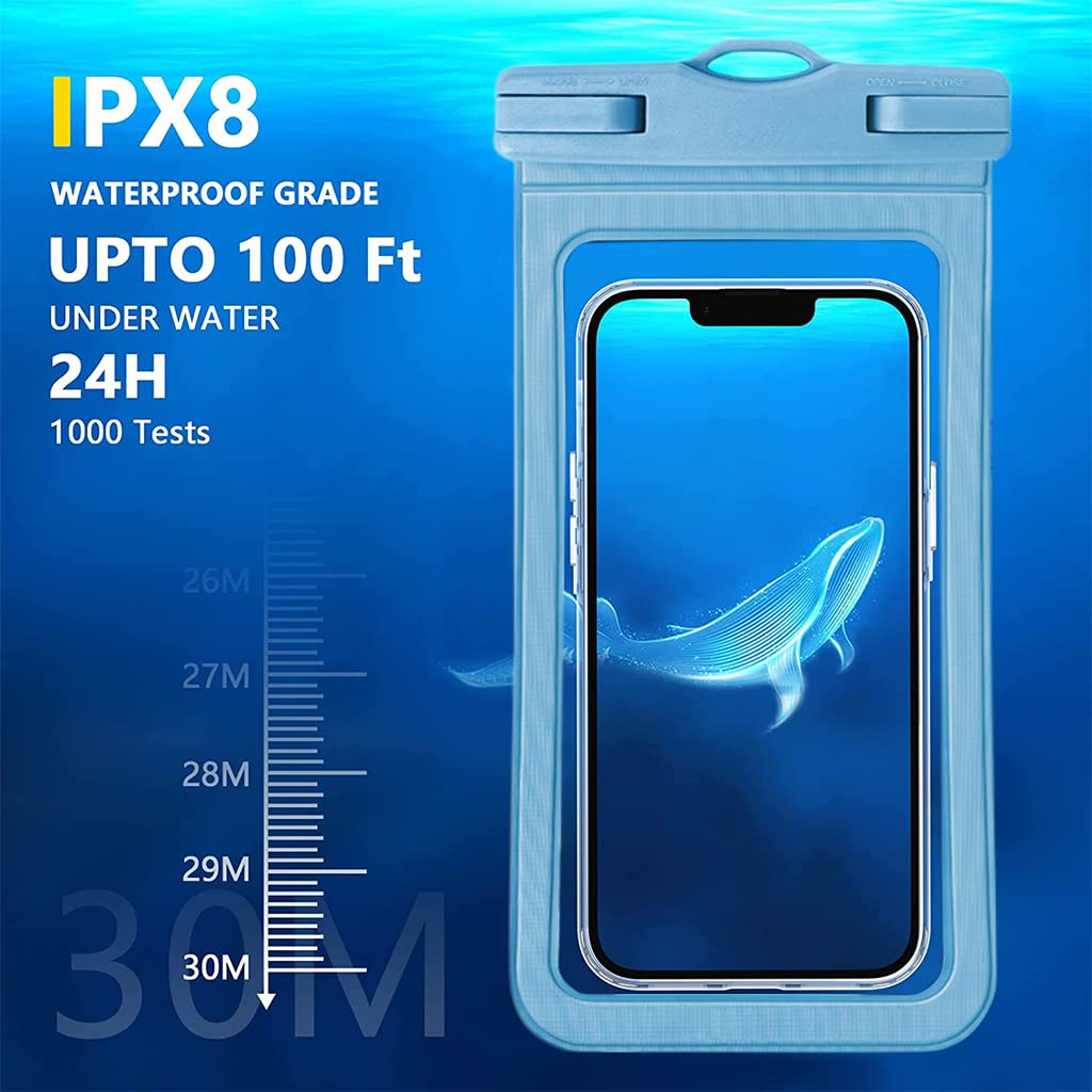 Waterproof Mobile Pouch for 6.9 in Phones with IPX8 PVC Touch Screen | Blue Cover and Lanyard