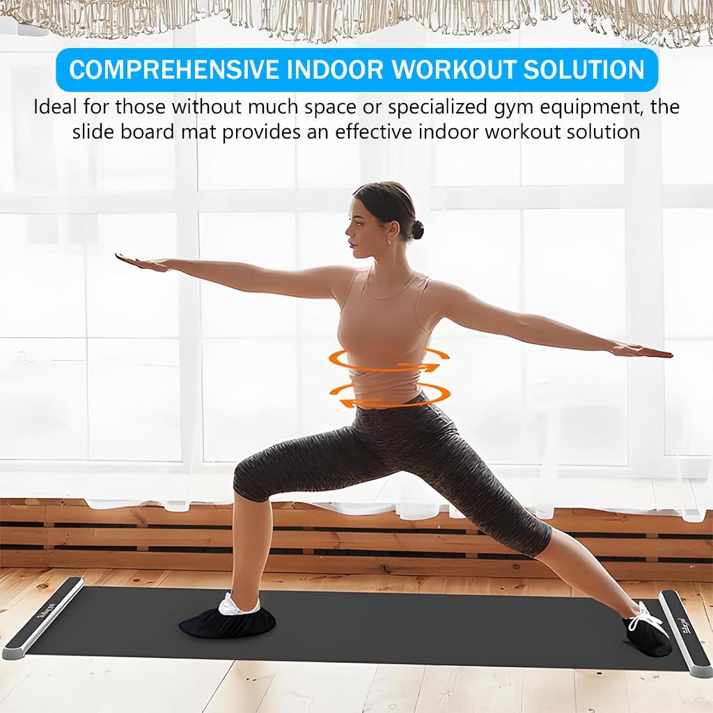 Proberos® Slide Board Mat Fat Burning 6.5ft Sliding Training Mat with Professional Sliding Boots Sliding & Storage Bag Sliding Practice Mat Leg Strength Anti-slip PVC Sliding Training Mat