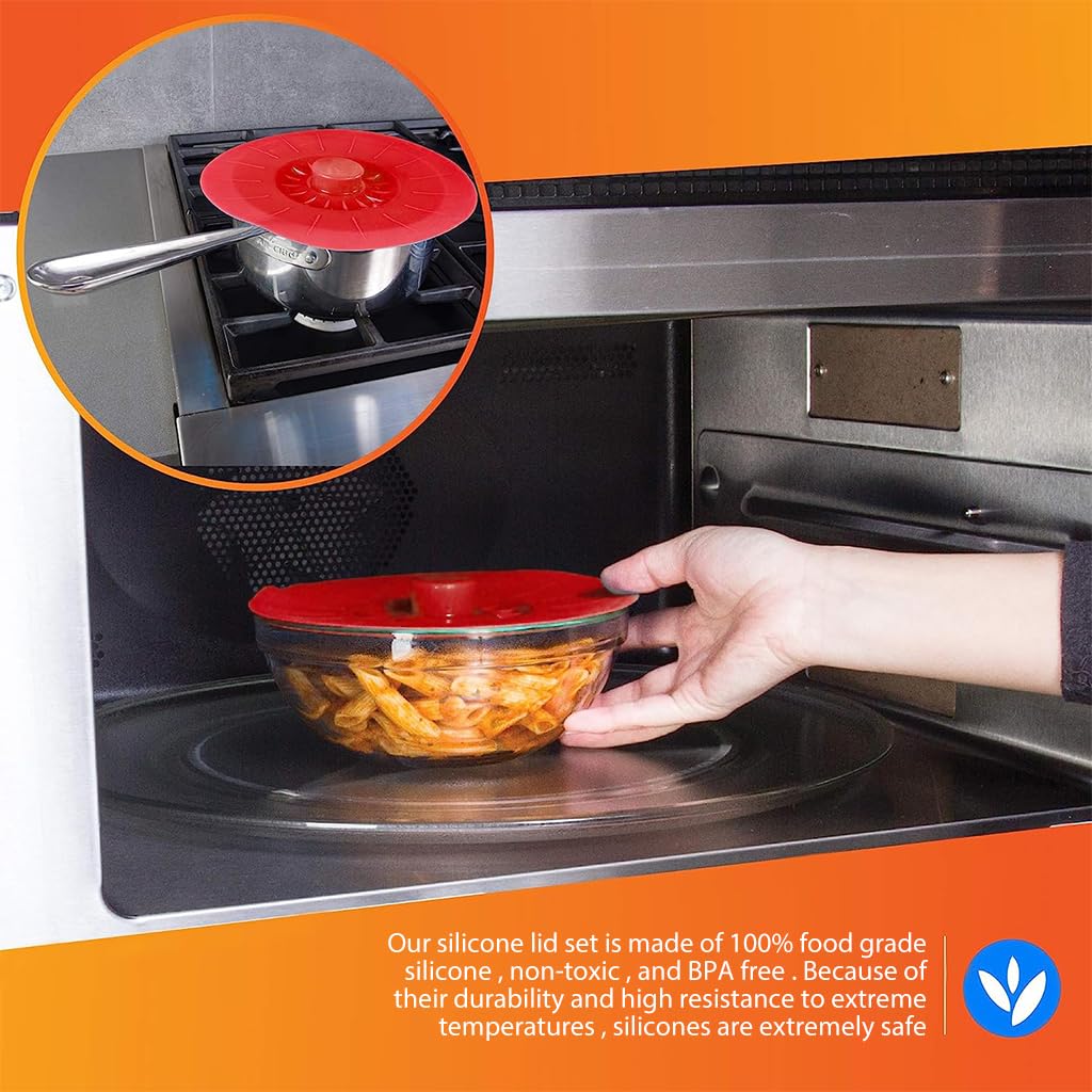 HASTHIP Silicone Bowl Covers for Pots and Containers featuring Suction Seal Lids 5 Sizes Red