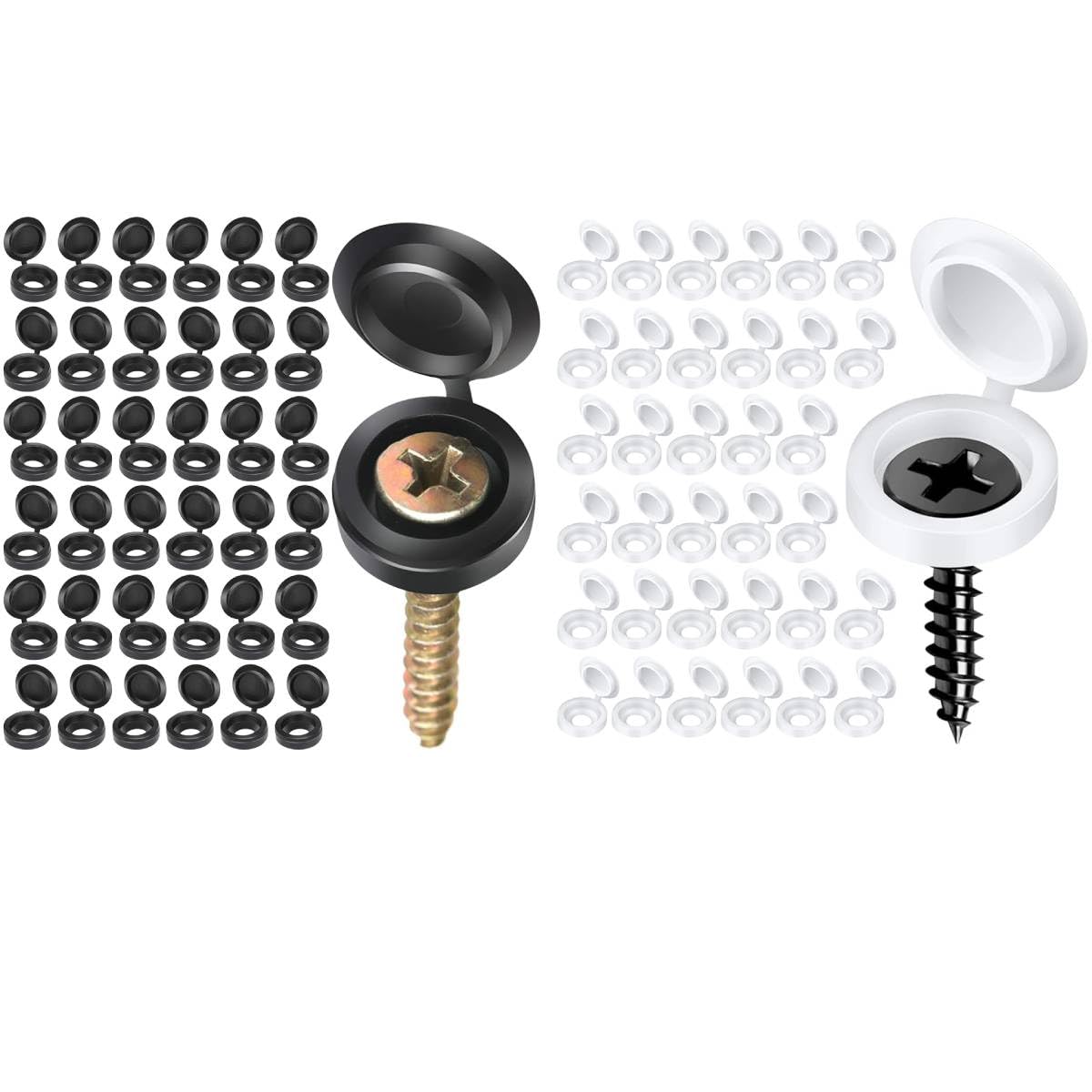 Serplex Plastic Hinged Screw Cap Covers for Home and Industrial Use with 600 pcs Combo | White and Black Flip Top Snap Caps for Screw Head Protection