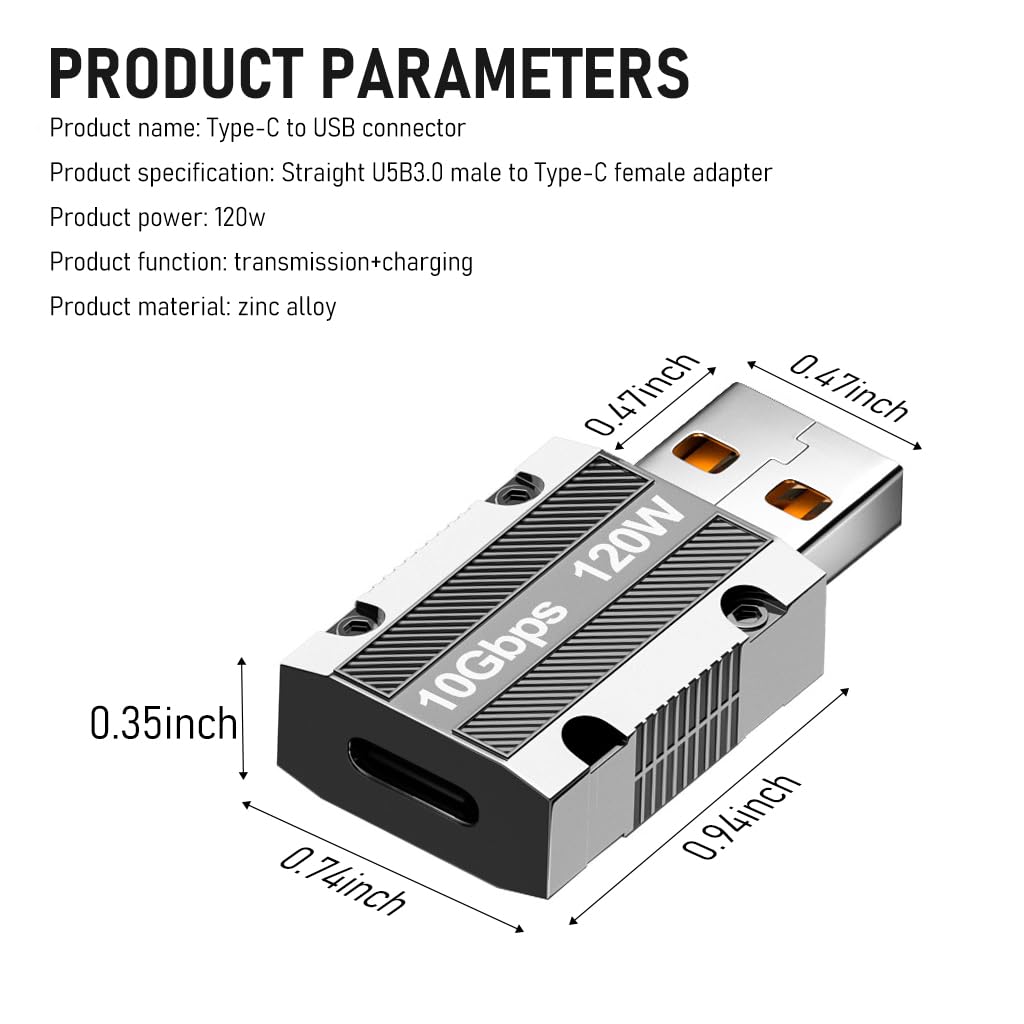 Verilux USB C to A OTG Adapter for Laptops and Power Banks 3PCS | 120W Fast Charging Zinc Alloy