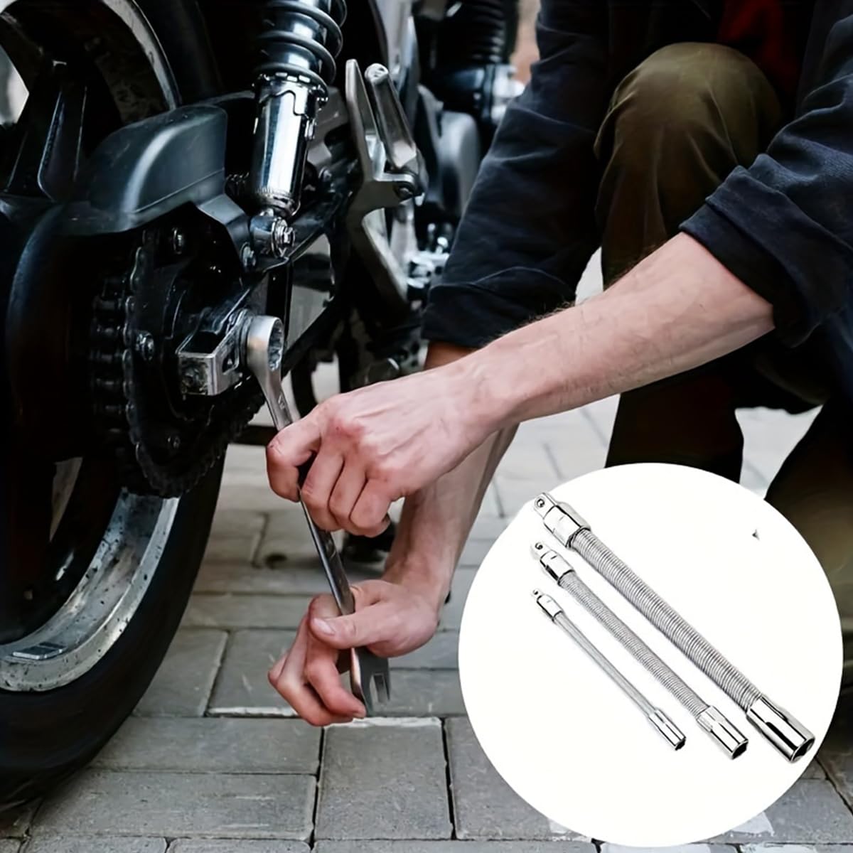 Serplex Electric Wrench Sleeve Set for Tight Spaces with Ball Detent Adapter and Carbon Steel | 3Pcs 1/2in 10in 1/4in 6in 3/8in 8in Extension Rods